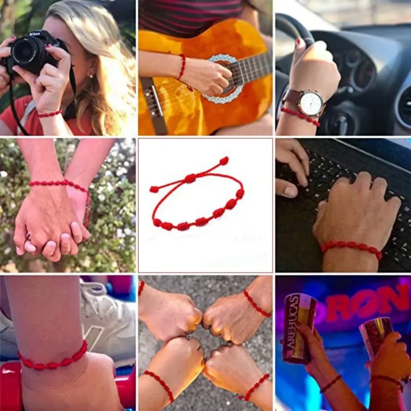 행운의 7 매듭을위한 레드 스트링 팔찌 커플 Friends 부적 쥬얼리 액세서리를위한 조정 가능한 수제 DIY 로프 Bangles