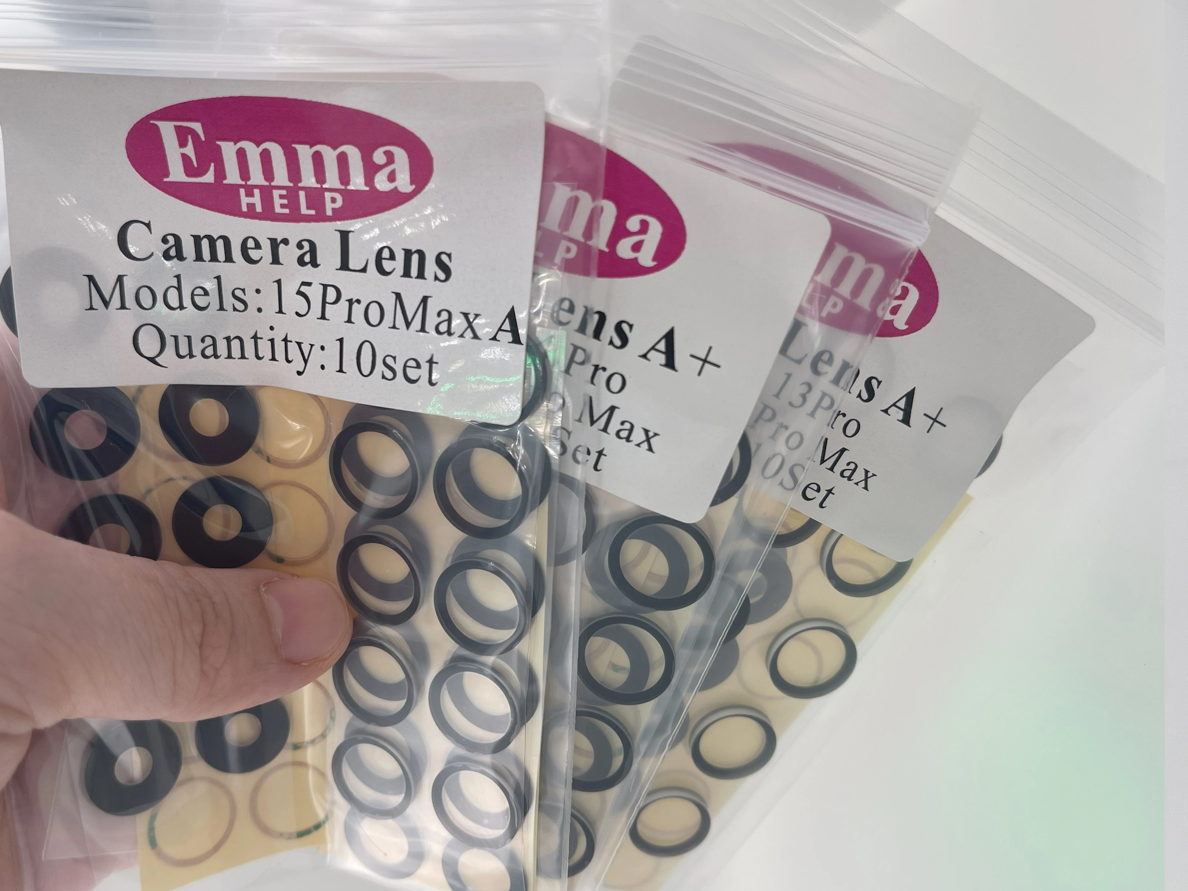 EmmaHelp 10set 후면 카메라 유리 iPhone 15 14 13 XR X XS SE 7 8 11 12 Pro Max 후면 카메라 렌즈 커버 교체 스티커 A +