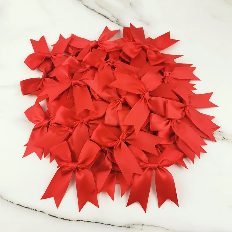 (50 개/갑) 85*85mm 신선한 핑크 리본 작은 새틴 리본 활 꽃 공예 장식 세공 DIY 파티 장식