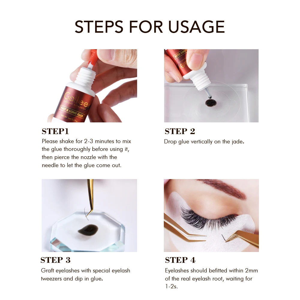 Gollee 0.5-1s 속눈썹 연장용 고속 접착제 냄새 없음 접착제 속눈썹 연장 자극 없음 속눈썹 연장 용품 메이크업