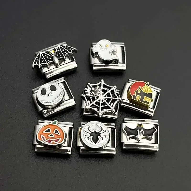 이탈리아 매력 스테인리스 스틸 팔찌 DIY 접합 모듈, 할로윈 시리즈, 맞춤형 조립 탄성, 다크 쿨, 9mm