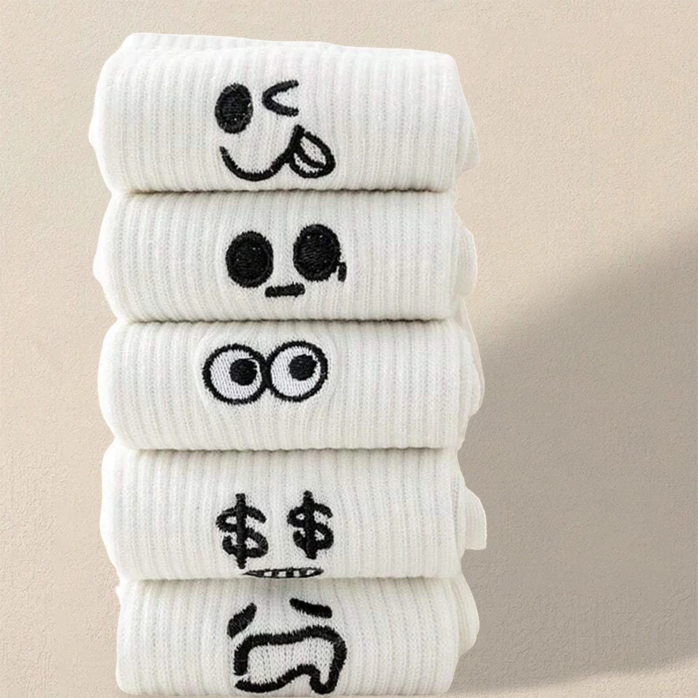 5/10/20 쌍 남자 흰색 만화 양말 간단한 부드러운 통기성 편안한 캐주얼 양말과 유행 다목적 표현 양말