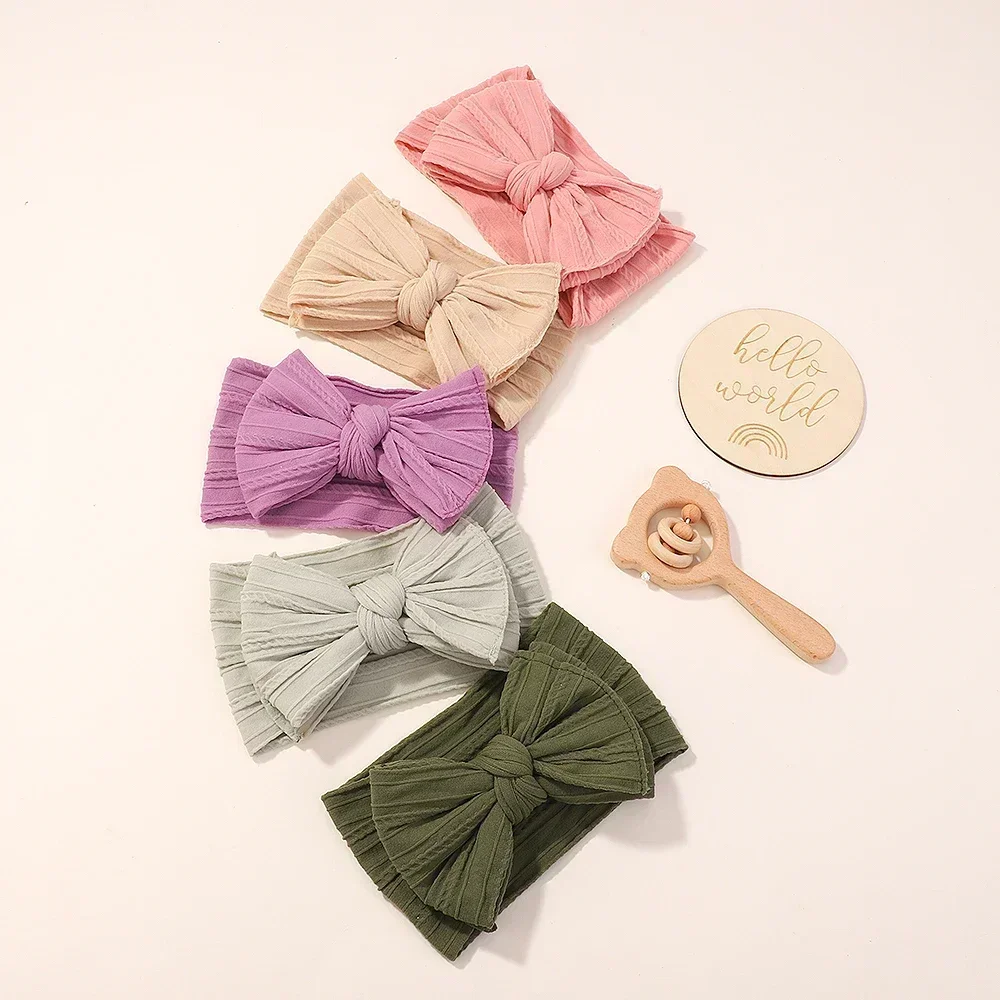 1pcs 여자를위한 신생아 아기 머리띠 탄성 니트 어린이 터번 활 소프트 나일론 키즈 모자를 쓰고 있죠 헤어 액세서리 도매 선물