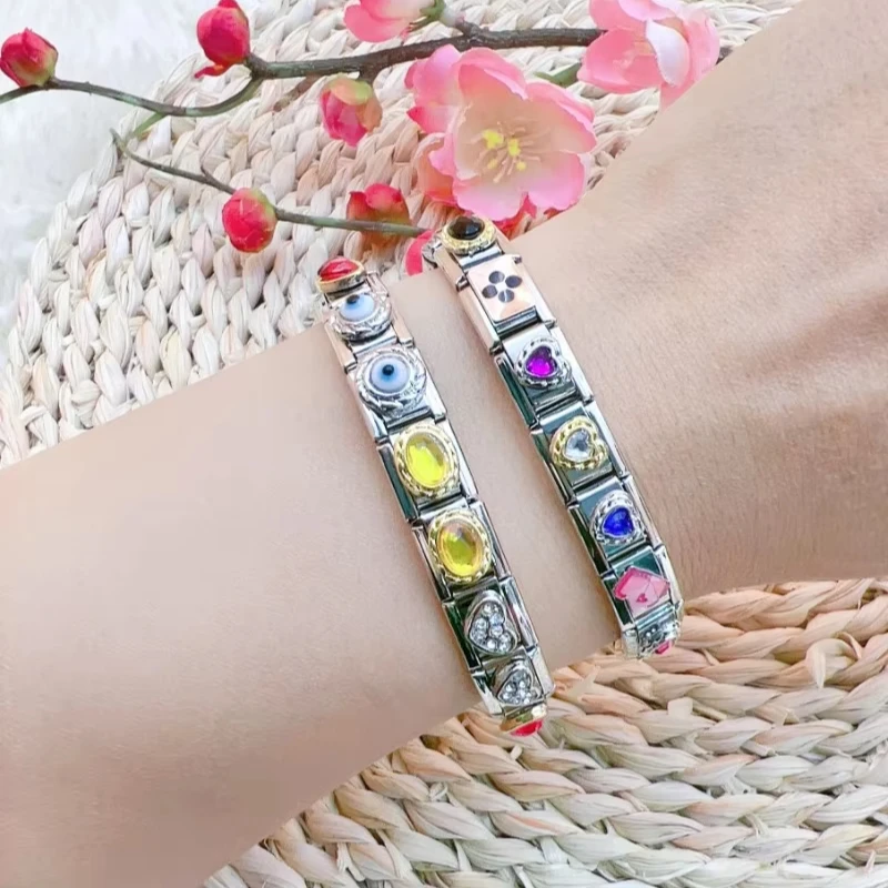 2025 새로운 오리지널 럭셔리 지르콘 사랑 이탈리아 매력 링크 맞는 9mm 팔찌 스테인레스 스틸 쥬얼리 만들기