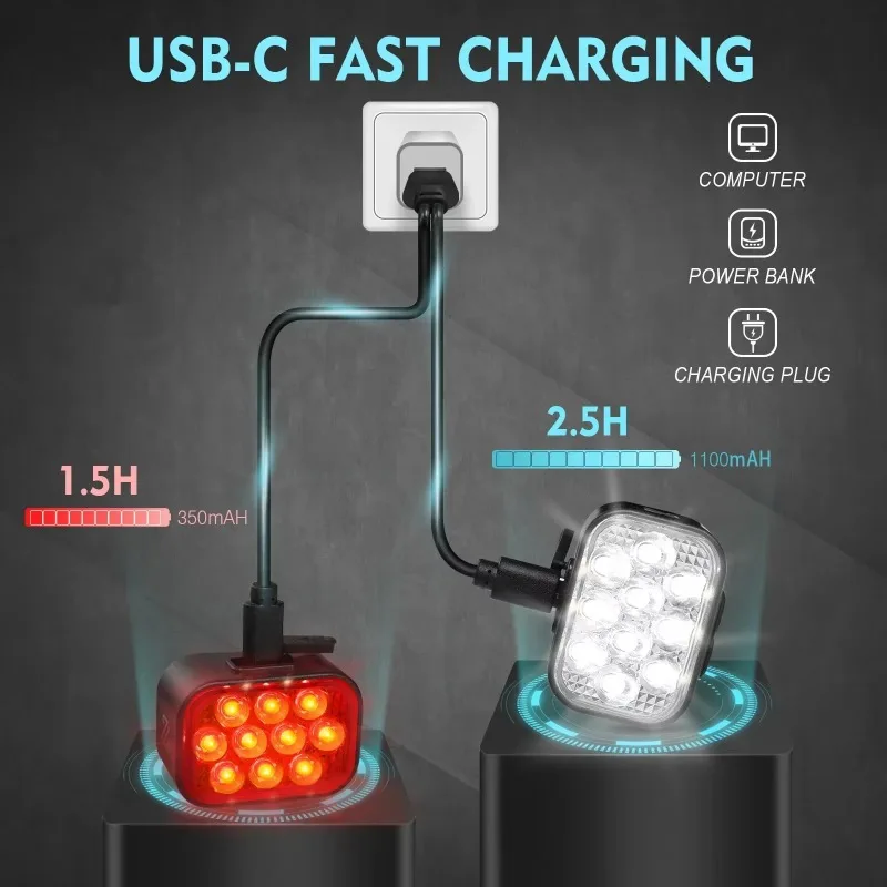 BUCKLOS 자전거 후면 조명 전면 조명 1100mAh LED COB 방수 자전거 램프 USB 충전식 Mtb 도로 자전거 미등 자전거 부품