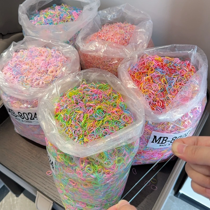 1000/2000 개/가방 소녀 다채로운 일회용 고무 밴드 헤어 넥타이 머리띠 어린이 포니 테일 홀더 밴드 어린이 헤어 액세서리