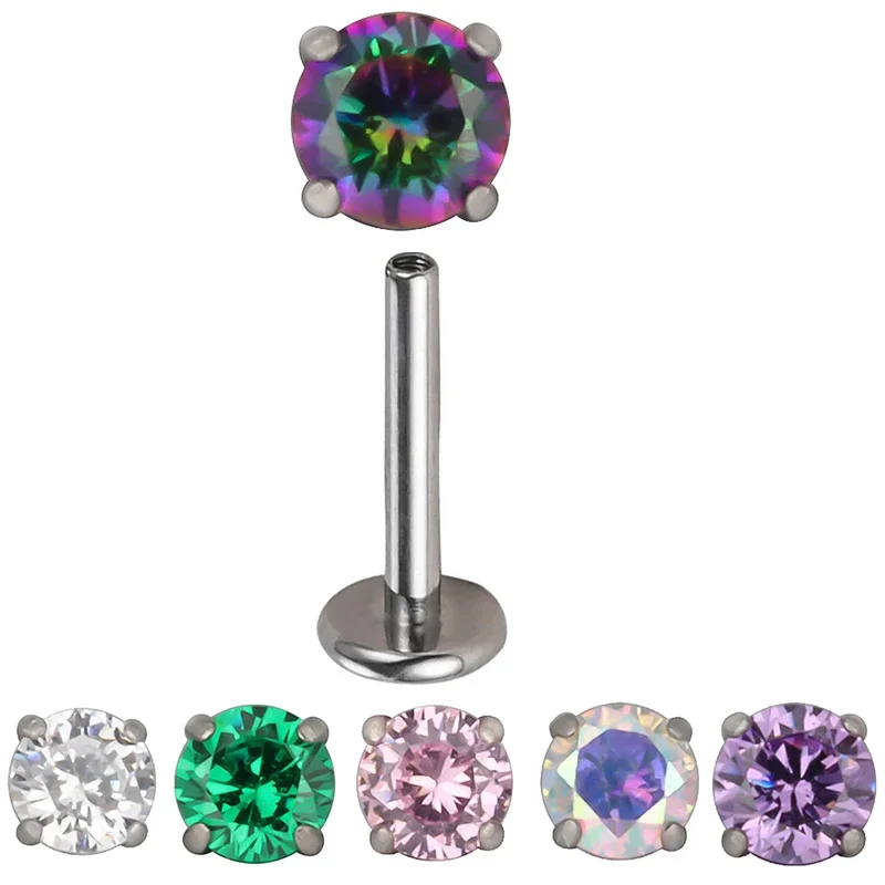 ASTM F136 티타늄 PIERC 귀 립 스터드, 원형 CZ 탑 Labret 코 스터드 스레드 귀걸이 멀티 사이즈 바디 피어싱 쥬얼리 title=ASTM F136 티타늄 PIERC 귀 립 스터드, 원형 CZ 탑 Labret 코 스터드 스레드 귀걸이 멀티 사이즈 바디 피어싱 쥬얼리 