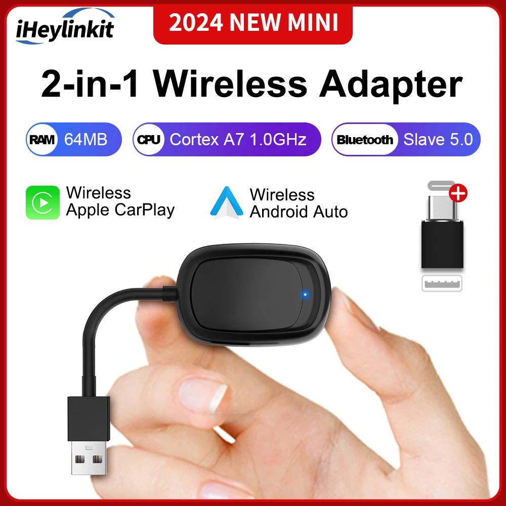 IHeylinkit 2024 새로운 2 In 1 미니 무선 Carplay 안드로이드 자동 무선 어댑터 대부분의 차량 모델에 대한 스마트 연결 title=IHeylinkit 2024 새로운 2 In 1 미니 무선 Carplay 안드로이드 자동 무선 어댑터 대부분의 차량 모델에 대한 스마트 연결 