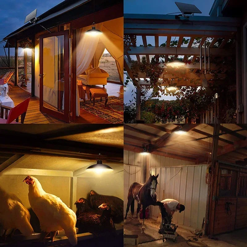 태양 펜 던 트 조명 야외 방수 LED 램프 실내 창고 헛간 룸에 대 한 원격 제어와 더블 헤드 샹들리에 장식