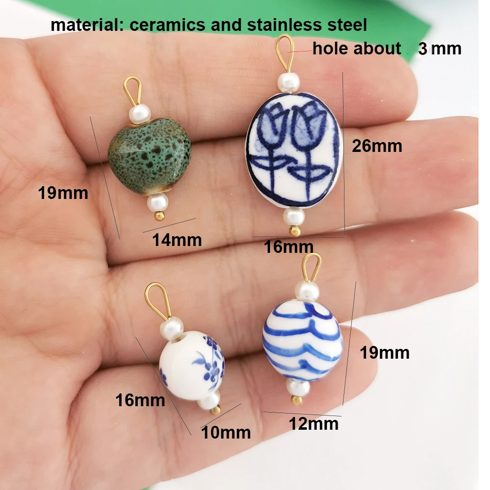 QMHJE 하트 꽃 조가비 도자기 펜던트의 매력 목걸이에 대한 수제 스테인레스 스틸 기하학 모조 진주 도매