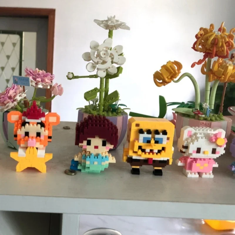 디즈니 스티치 빌딩 블록 애니메이션 카와이 만화 미니 액션 어린이 피규어 블록 벽돌 조립 DIY 장난감 어린이를위한 선물