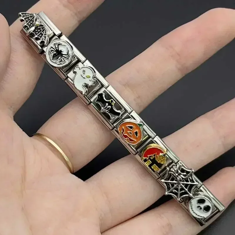 이탈리아 매력 스테인리스 스틸 팔찌 DIY 접합 모듈, 할로윈 시리즈, 맞춤형 조립 탄성, 다크 쿨, 9mm