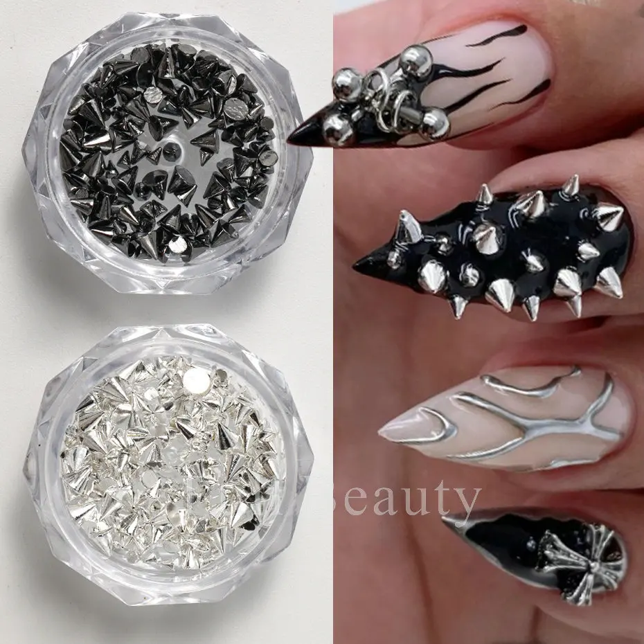 금색과 실버 혼합 금속 리벳 네일 참, 세련된 펑크 리벳 장식, 네일 액세서리, 1 개