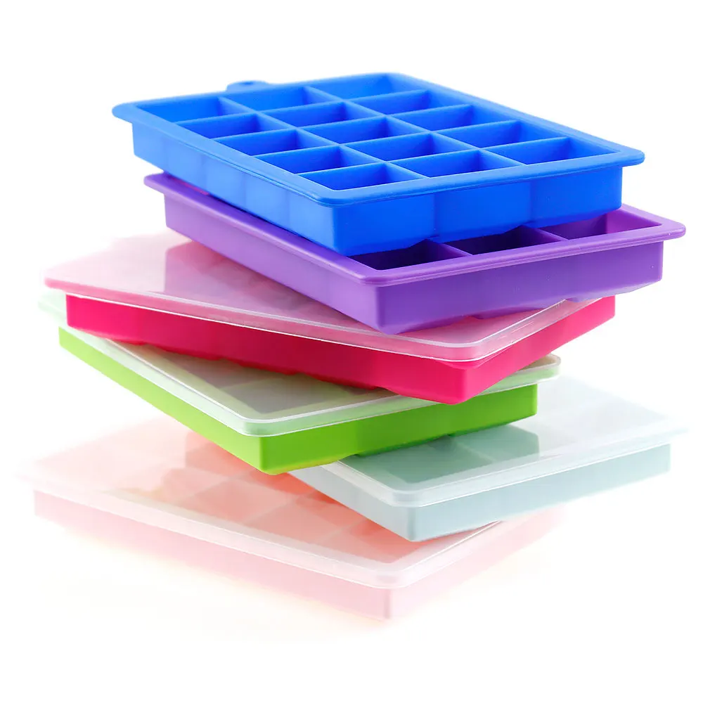 실리콘 세계 실리콘 아이스 큐브 금형 15/24 그리드 사각형 뚜껑 트레이 아이스크림 차가운 음료 위스키 칵테일 도구 아이스 몰드