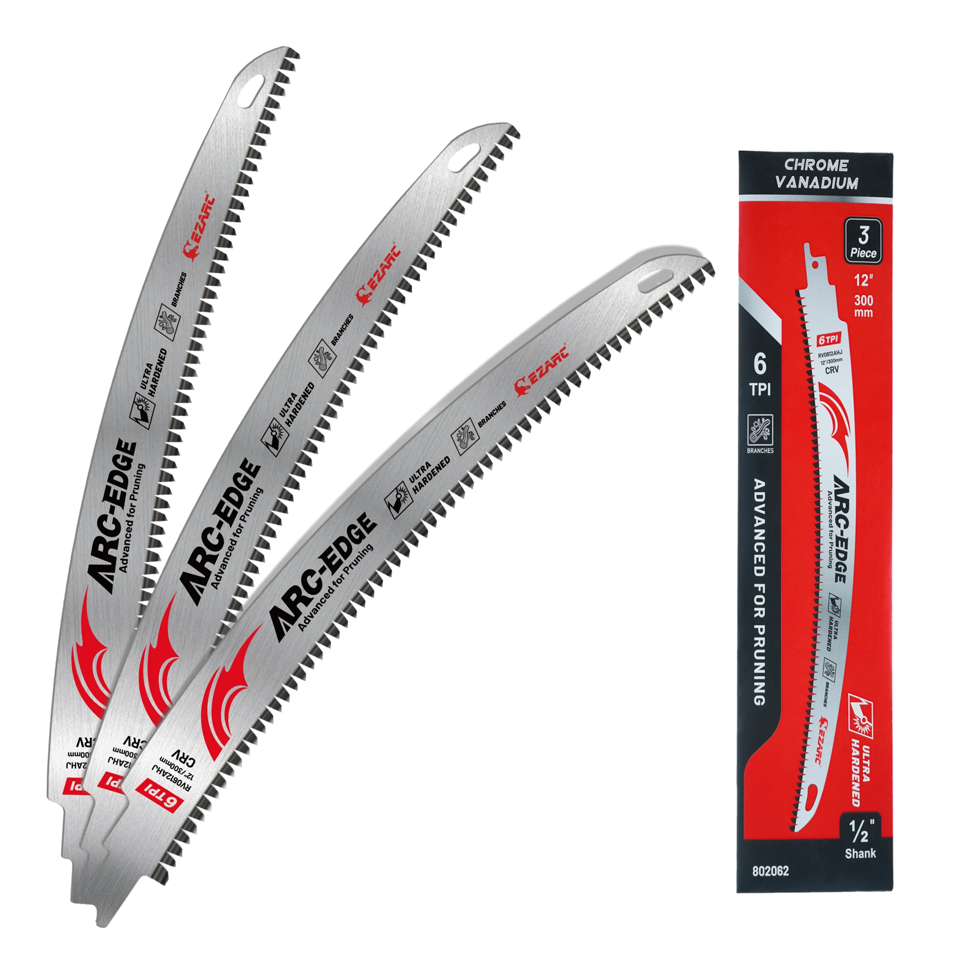 12 인치 일본 치아 왕복 톱 블레이드 3pcs 나무 가지 치기 6TPI 아크 가장자리 톱 블레이드 나무 트리밍 목재 절단 title=12 인치 일본 치아 왕복 톱 블레이드 3pcs 나무 가지 치기 6TPI 아크 가장자리 톱 블레이드 나무 트리밍 목재 절단 