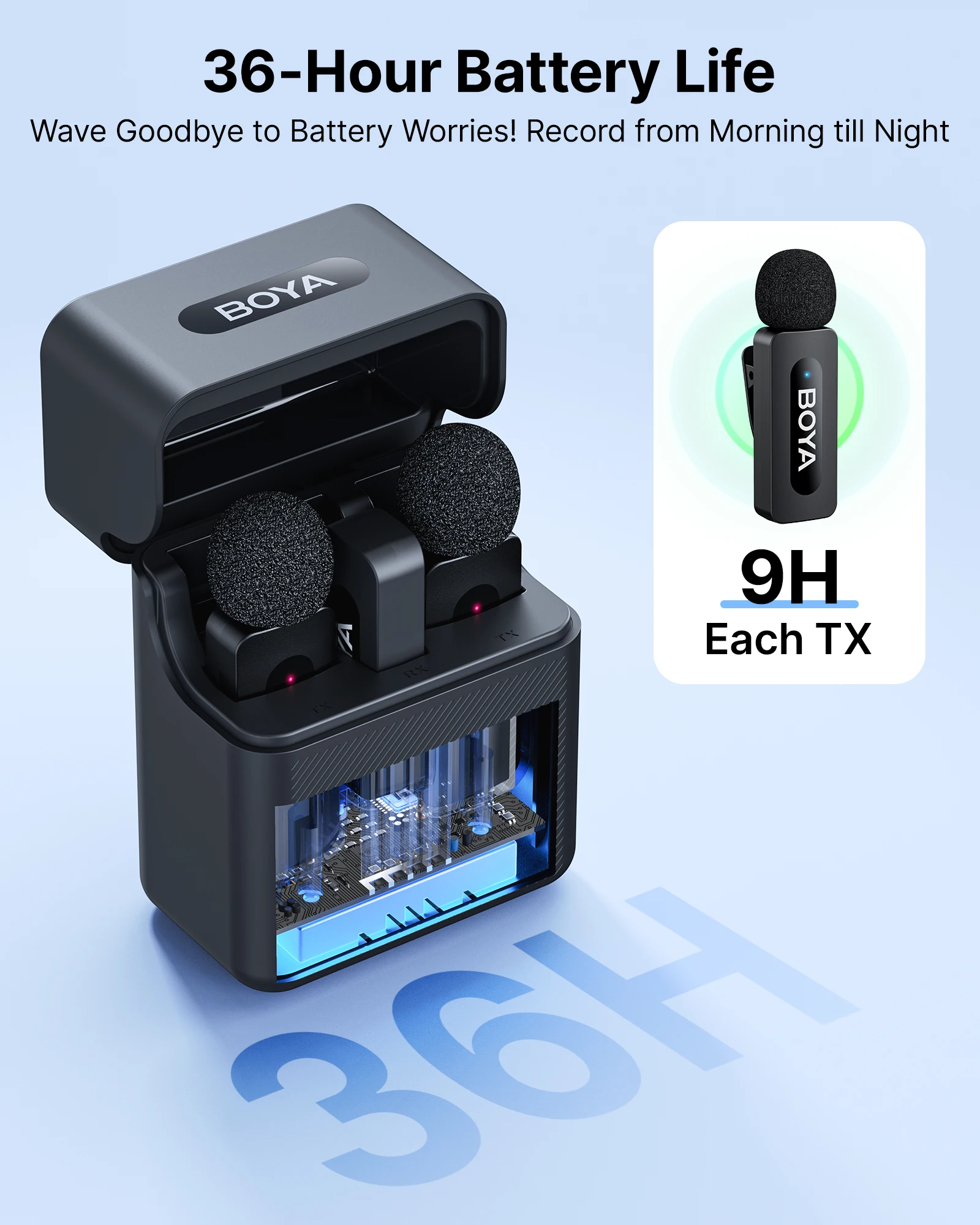 BOYA BY-V3 무선 라발리에 옷깃 마이크 iPhone 안드로이드 카메라 라이브 스트리밍 블로깅용 소음 제거 충전식 마이크