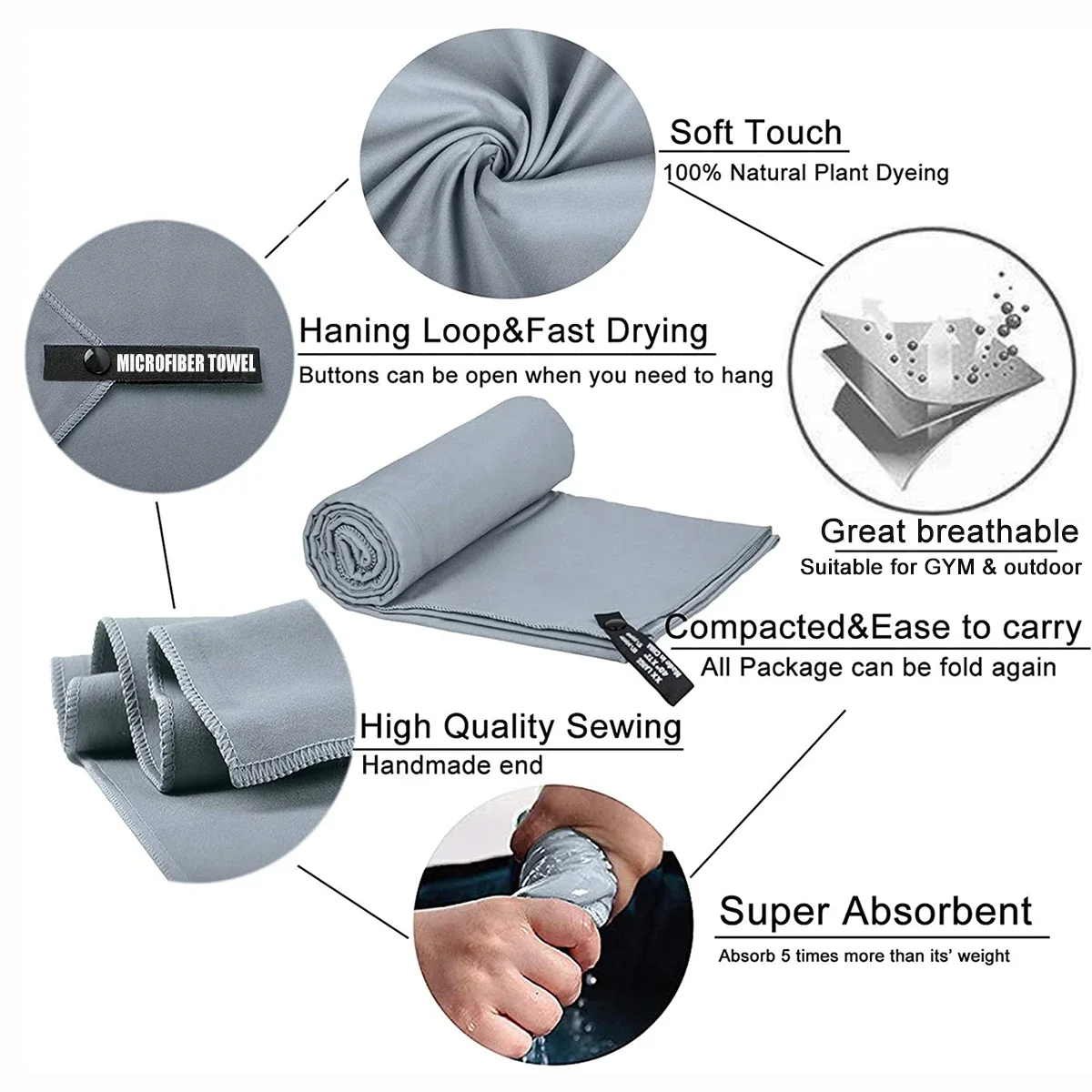 마이크로 화이버 빠른 건조 체육관 타월 실버 이온 냄새없는 흡수성 섬유 신체 땀 운동을위한 빠른 건조 운동 장비