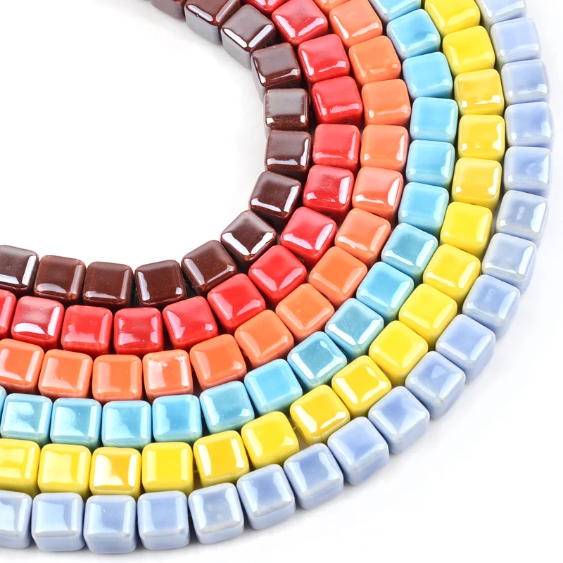 패션 색상 6mm/8mm/10mm 스퀘어 비즈 세라믹 비즈 DIY 2.0mm 구멍 비즈 보석 만들기위한 수제 도자기 비즈