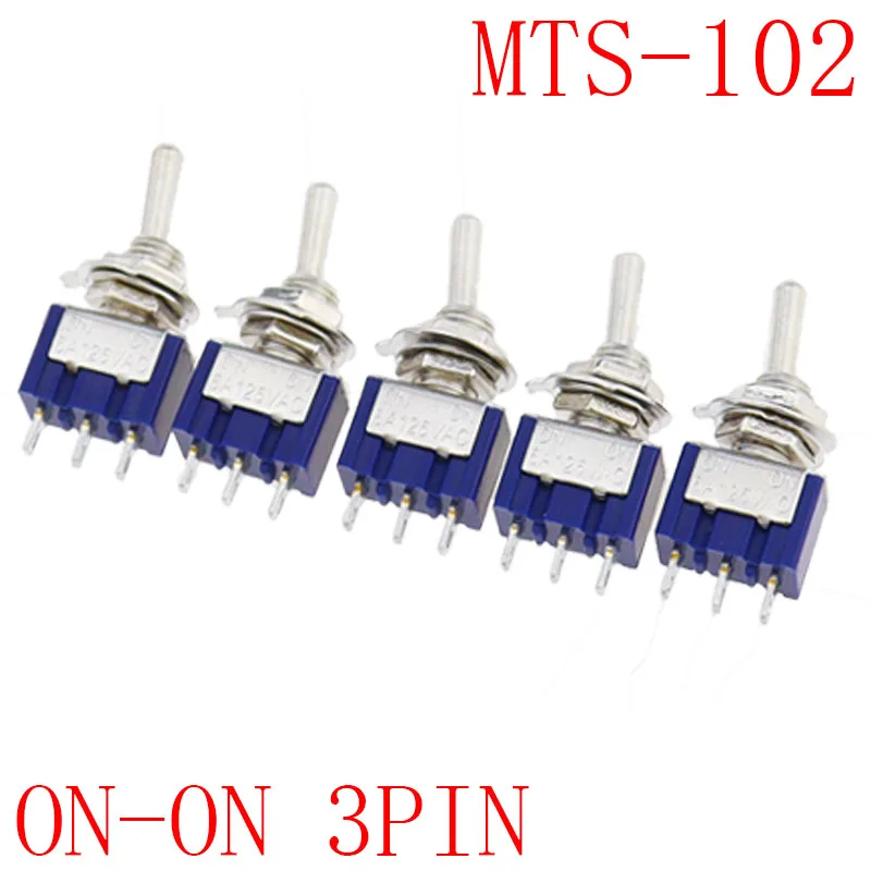 5Pcs ON-OFF-ON ON-ON3 핀/6PIN 2/3 위치 미니 래칭 토글 스위치 AC 125V/6A 250V/3A MTS-102 MTS-103 MTS-202 MTS-203