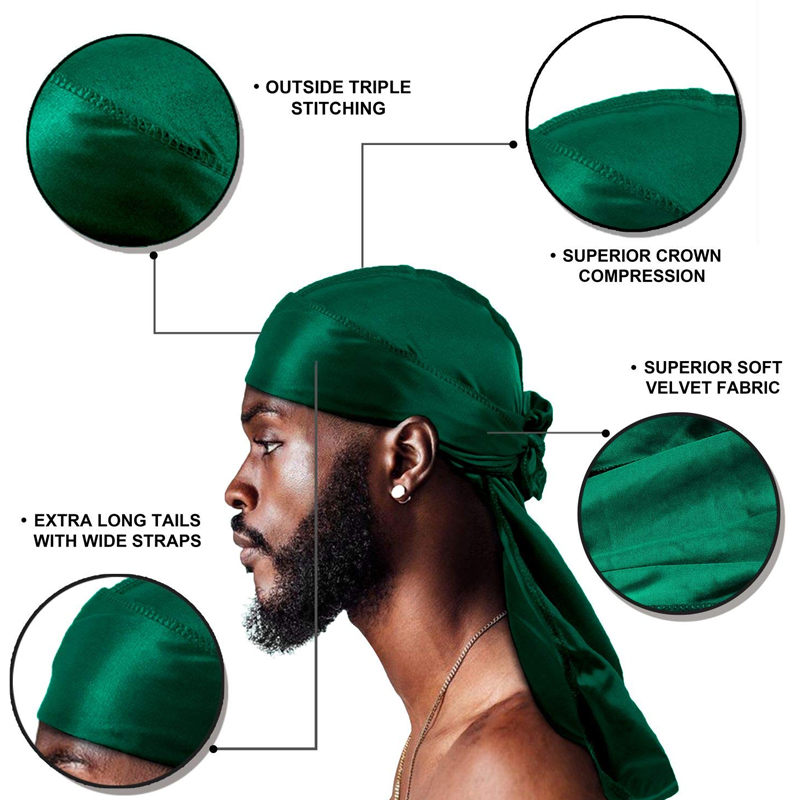 1-4Pcs 새로운 실크 Durag Bandana Turban 모자 남자 통기성 긴 꼬리 Doo Rag 남성용 Durags 해적 모자 머리띠