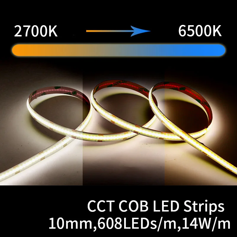 5m COB RGB CCT RGBW 따뜻한 자연 쿨 화이트 LED 스트립 DC12V/24V 유연한 고휘도 도트리스 다채로운 LED 테이프 라이트 바 RA90
