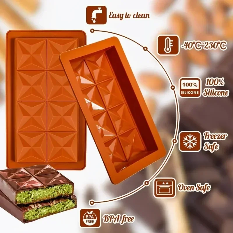 두바이 초콜릿 몰드 바 피스타치오 초콜릿 바 필링 바용 실리콘 두꺼운 몰드, 필링용 대형 캔디 바 몰드