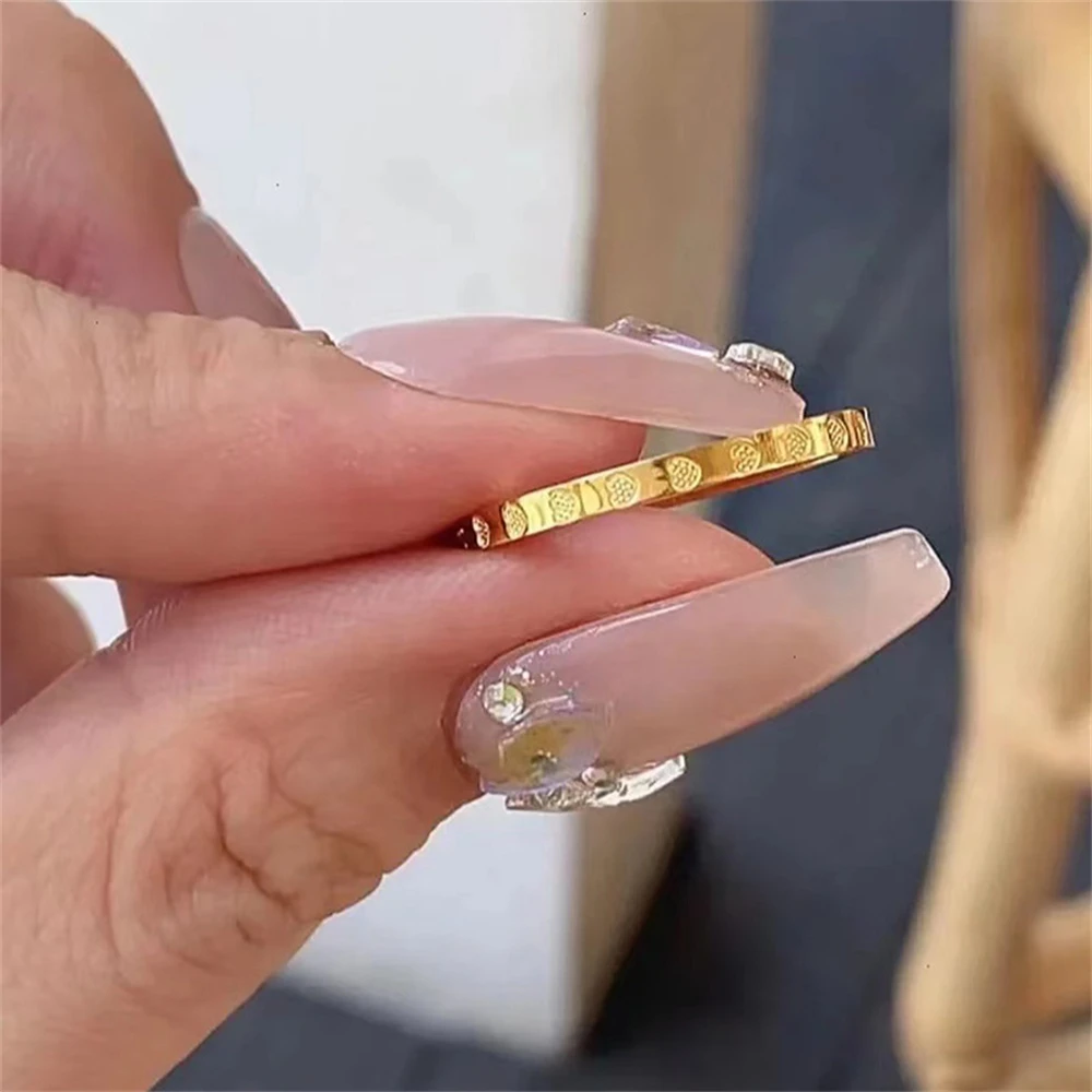 골든 스테인레스 스틸 2mm 하트 반지 여성 사이즈 5/6/7/8/9/10 #   얇은 손가락 반지 웨딩 밴드 약혼 보석 여자친구 선물