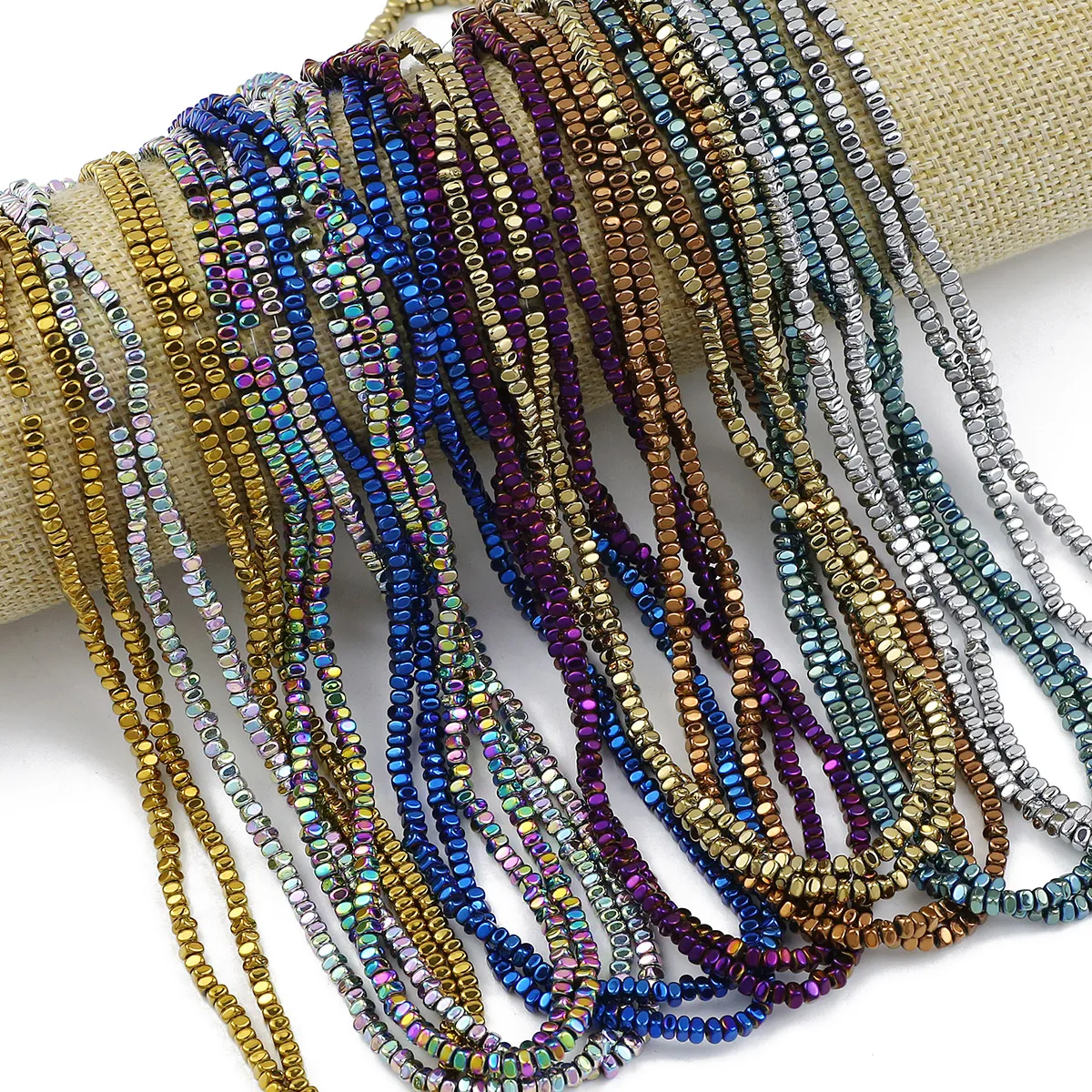 3x2mm 200pcs 골드 도금 적철광 천연 석재 스퀘어 스페이서 루즈 비즈 쥬얼리 만들기 팔찌 목걸이 DIY 액세서리