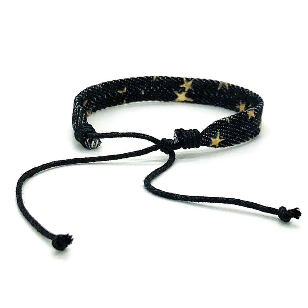 빈티지 스타 패턴 블루 문학적 데님 원단 팔찌, 남성 고딕 민족 수제 손목 스트랩, 패션 주얼리 선물