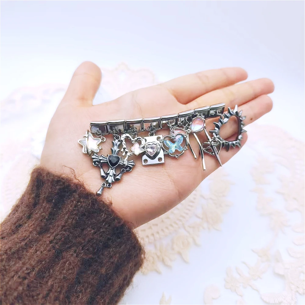 패션 빛나는 활 천사 날개 크로스 맞춤 링크 이탈리아어 매력 맞는 9mm 팔찌 스테인레스 스틸 DIY 쥬얼리 커플 만들기