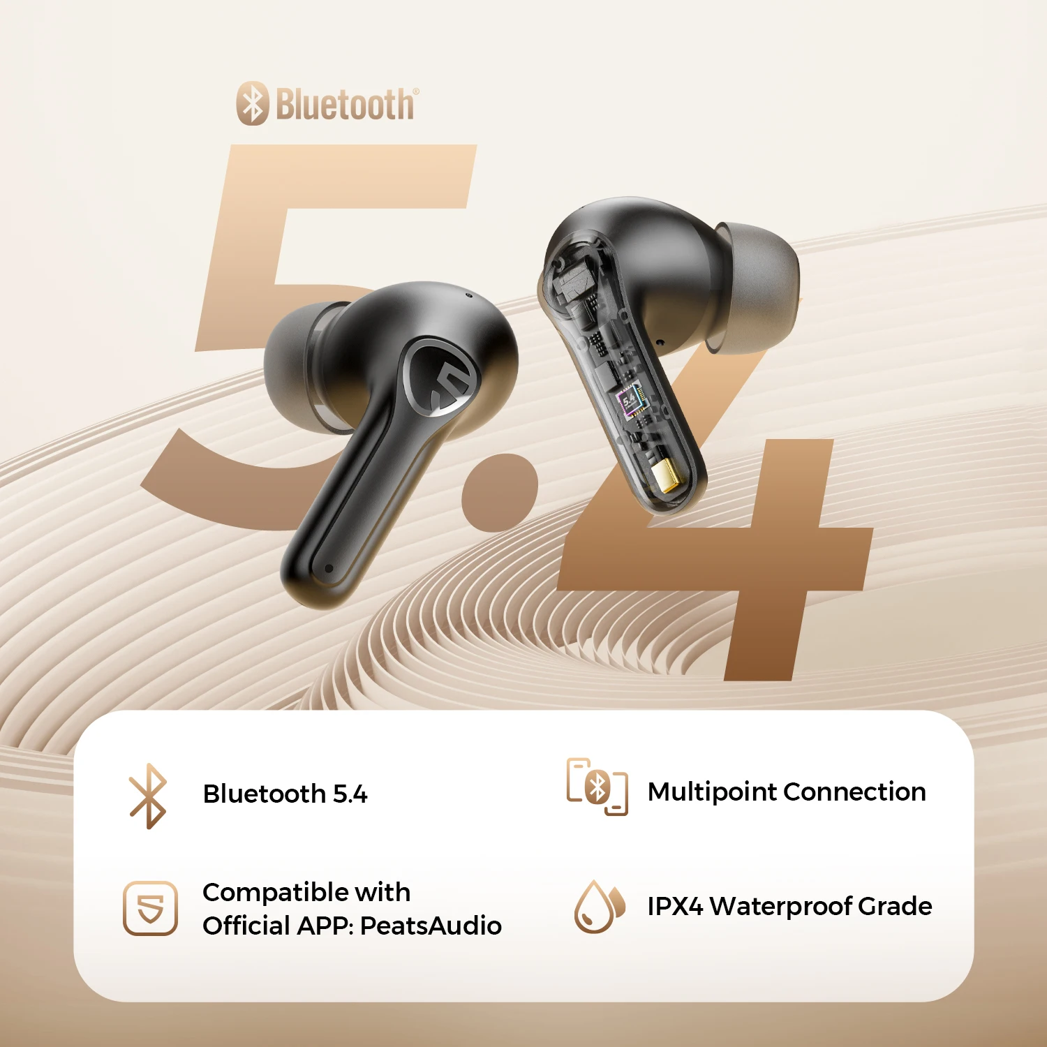SoundPEATS T3 pro 무선 이어버드 능동형 소음 차단 Bluetooth V5.4 이어폰, 4개의 마이크, 12mm 드라이버, 다중 지점 연결