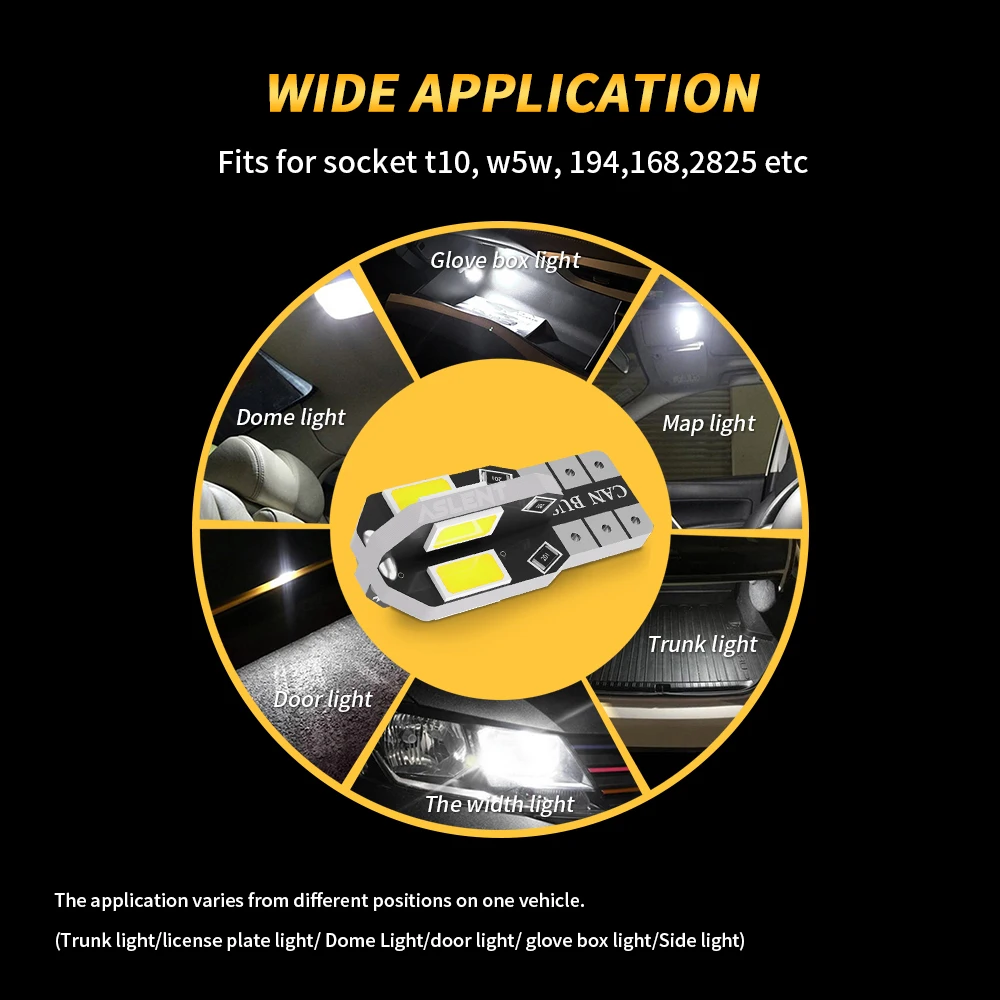 매우 밝은 자동차 인테리어 사이드 라이트 194 3030 SMD 자동 전구, 오류 없음, 10x W5W T10, 5W5, 12V, 5W, 600Lm, 화이트 앰버 레드