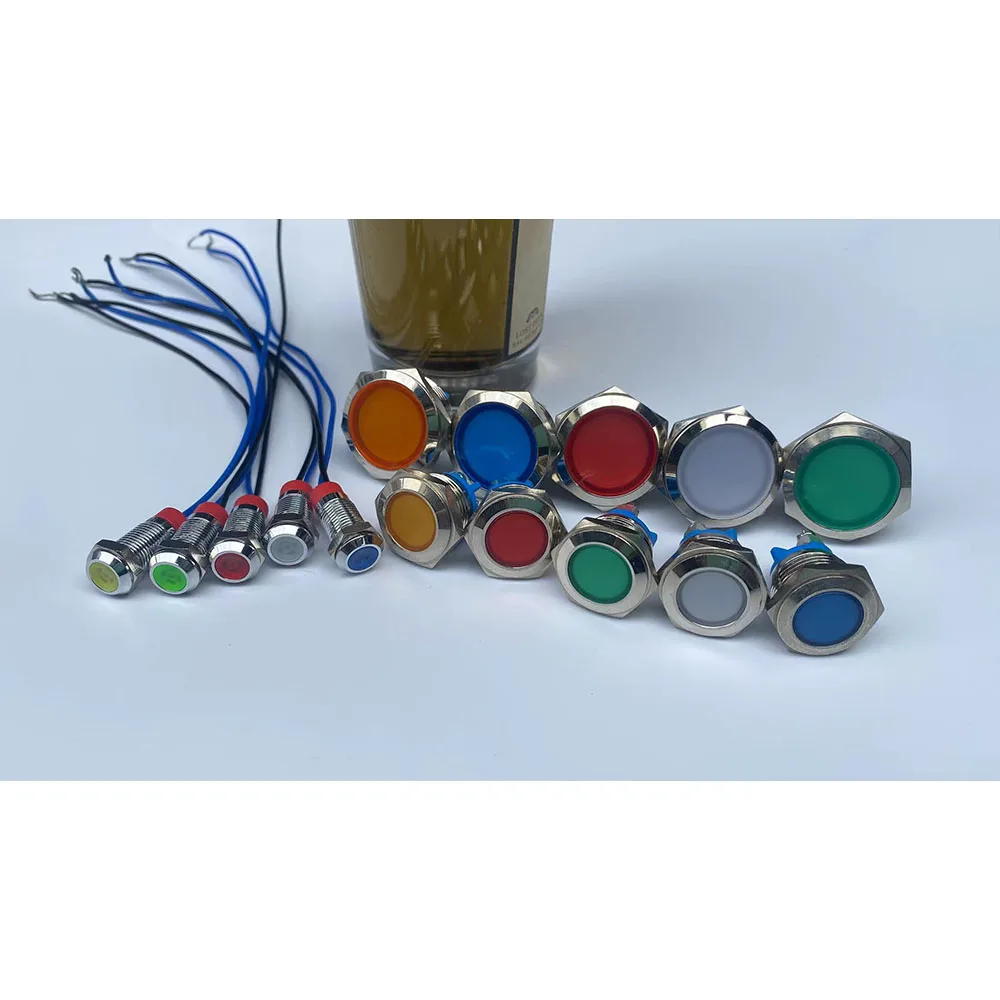 6mm 8mm 10mm 12mm 16mm 금속 LED 경고 표시 등 방수 IP67 신호 램프 파일럿 와이어 스위치 3V 5V 12V 220V 빨간색 파란색