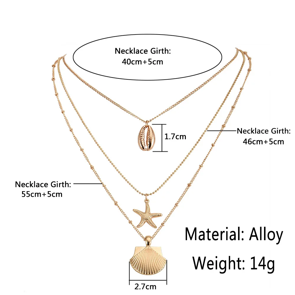 빈티지 불가사리 멀티 레이어 목걸이 & 펜던트 여성용, 소녀 골드 컬러 비치 스타일 초커 롱 목걸이 2019 BOHO 쥬얼리