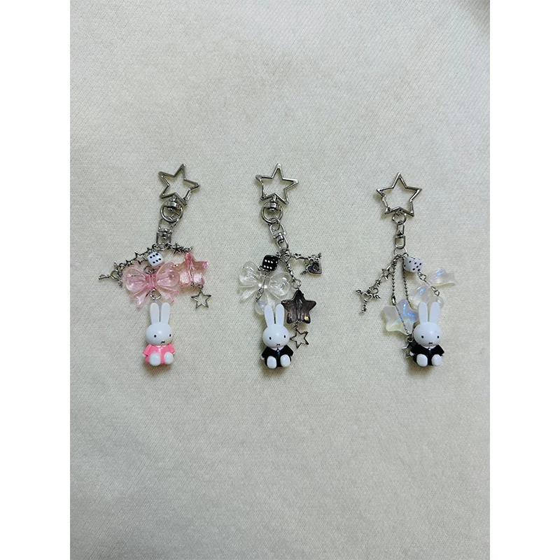 Kawaii Miffy 만화 아트 레트로 키 체인 Kawaii 가방 펜던트 Y2K 스파이스 소녀 스타일 펑크 스타일 크리스마스 선물 장난감 소녀 소년