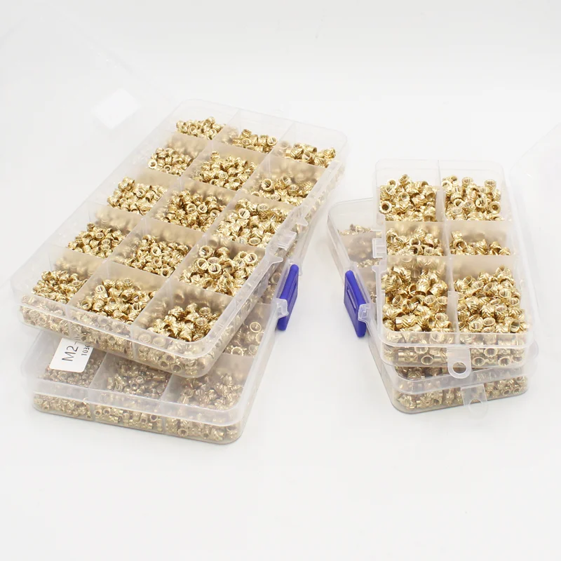 M2 M3 M4 M5 M6 M8 황동 열 삽입 너트 모음 세트 핫멜트 널링 스레드 삽입 내장 구리 너트 3d 인쇄 Nutinsert