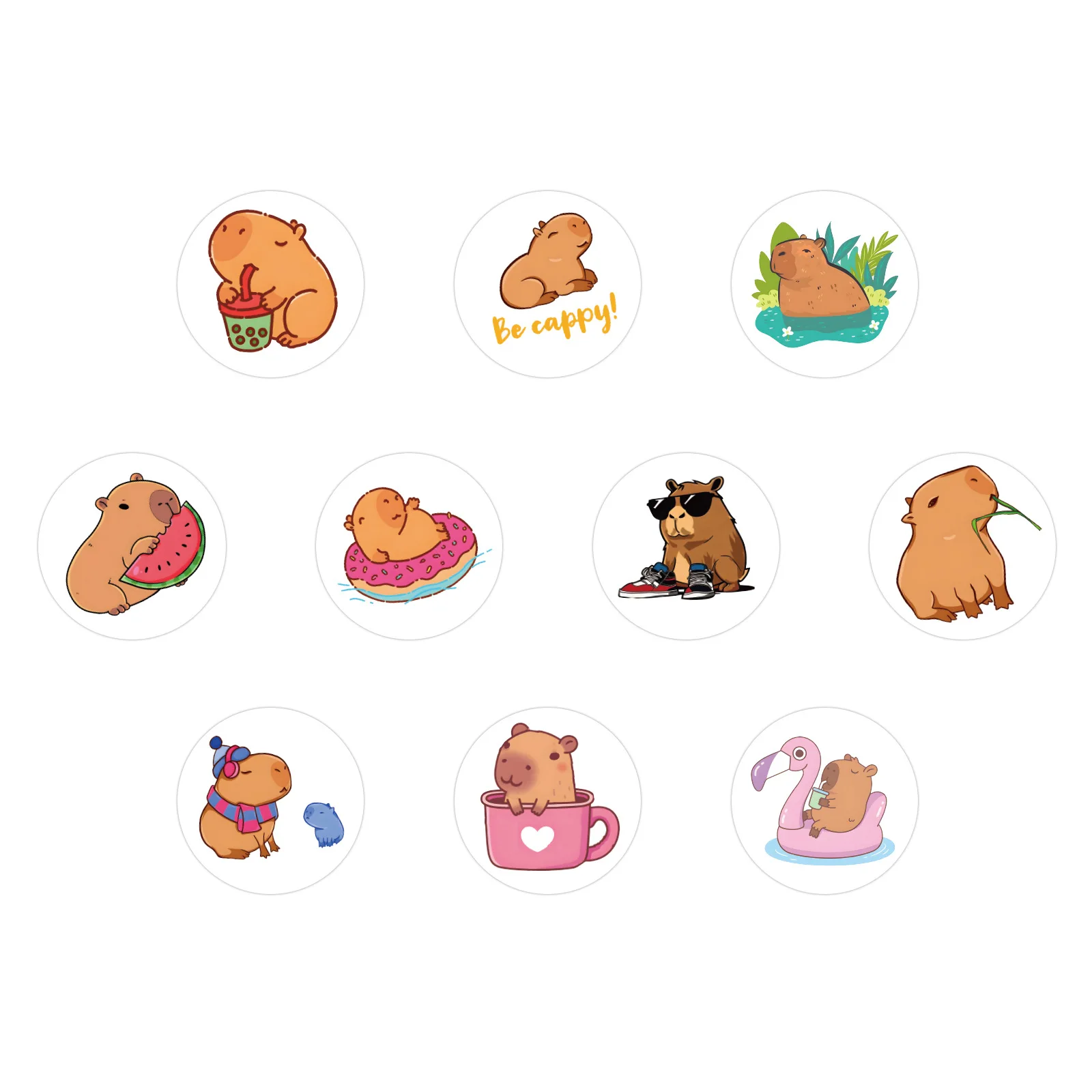100-500pcs 귀여운 통통한 Capybara 만화 갈색 동물 스티커 DIY 스크랩북 전화 보상 인감 라벨 벽 스티커 아이 장난감