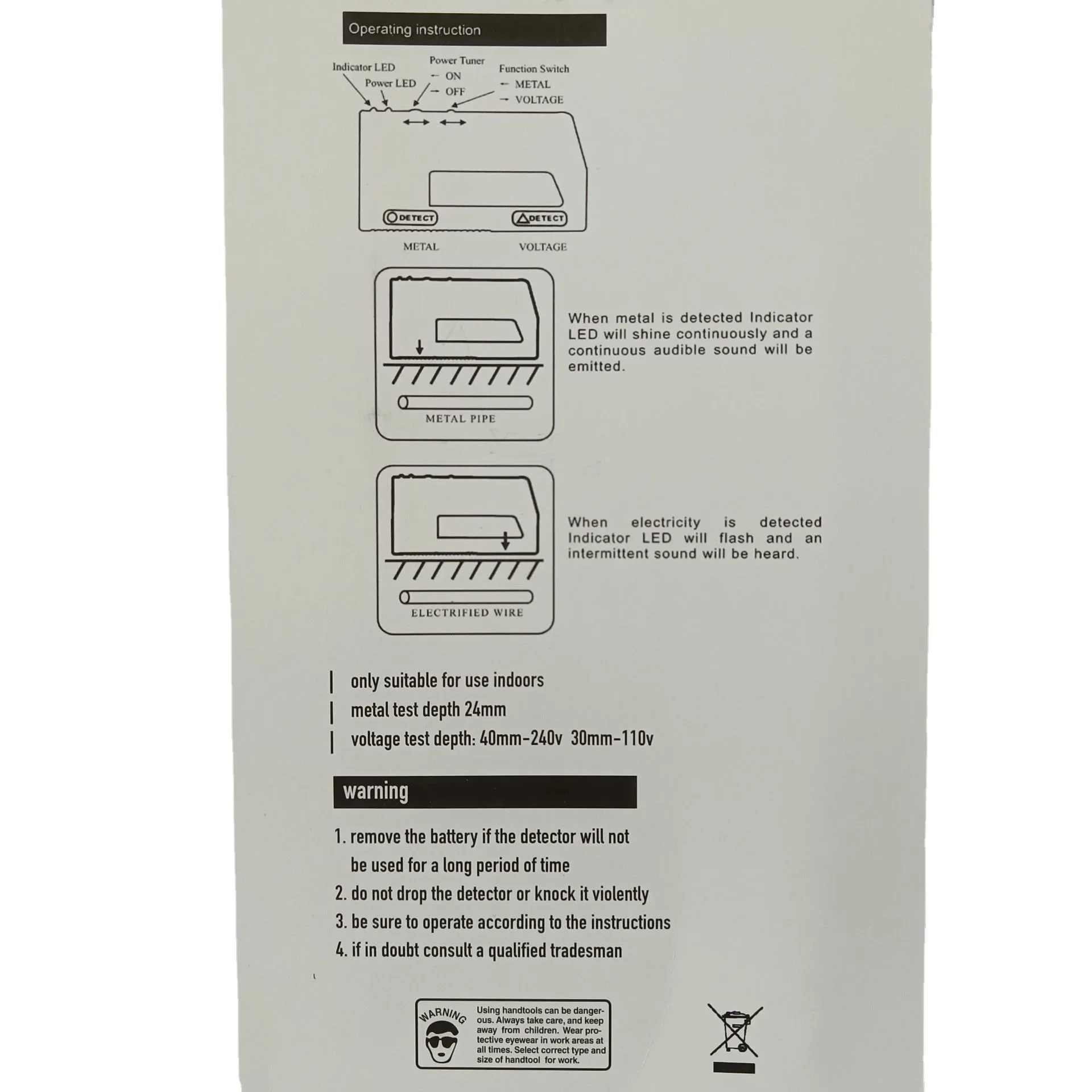 WPP123 벽 스캐너 금속 탐지기 포인터 AC 와이어 금속 탐지 금속 탐지기 경고 파이프 전력 고감도