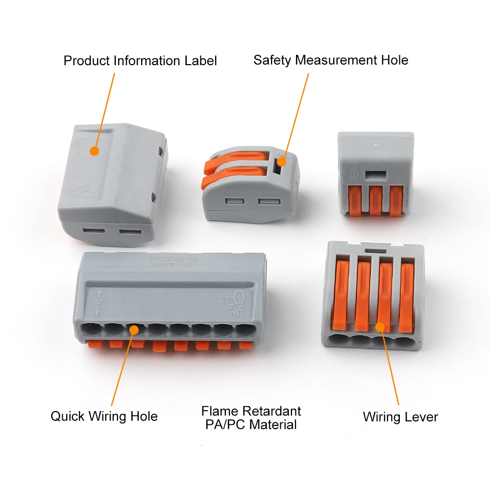 레버 와이어 퀵 커넥터, 전기 컴팩트 터미널 블록, AWG28-12 와이어링 도체, 스플라이싱, 2 홀, 3 홀, 4 홀, 5/8 홀, 10 개