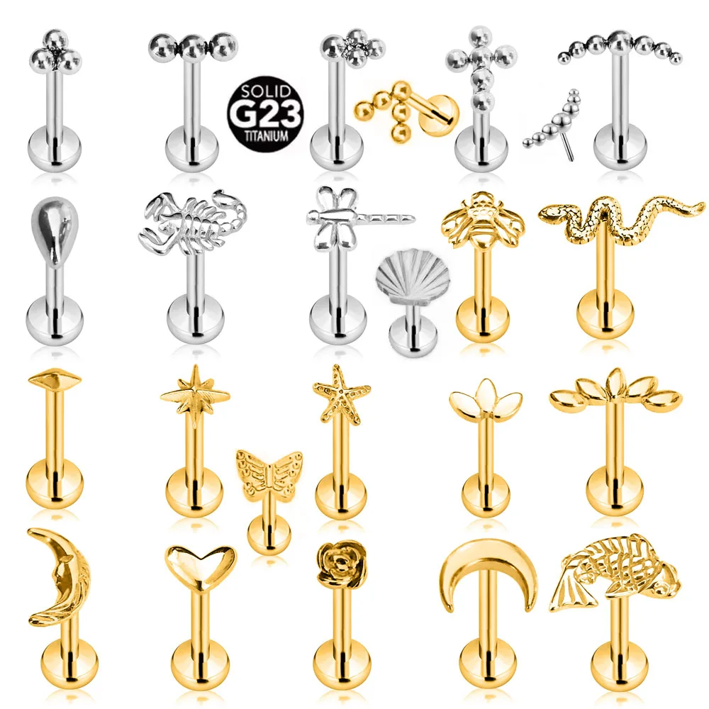 ASTM F136 G23 티타늄 스네이크 비 드롭 스레드리스 피어싱 문 크로스 푸시 인 라브레트 스터드 플라워 리프 핀 Daith Conch 귀걸이 16G title=ASTM F136 G23 티타늄 스네이크 비 드롭 스레드리스 피어싱 문 크로스 푸시 인 라브레트 스터드 플라워 리프 핀 Daith Conch 귀걸이 16G