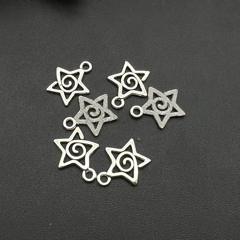 20pcs 17*20mm 골동품 은색 색상 소용돌이 스타 매력 천체 펜던트 디자이너 매력 보석 만들기 DIY 쥬얼리 결과