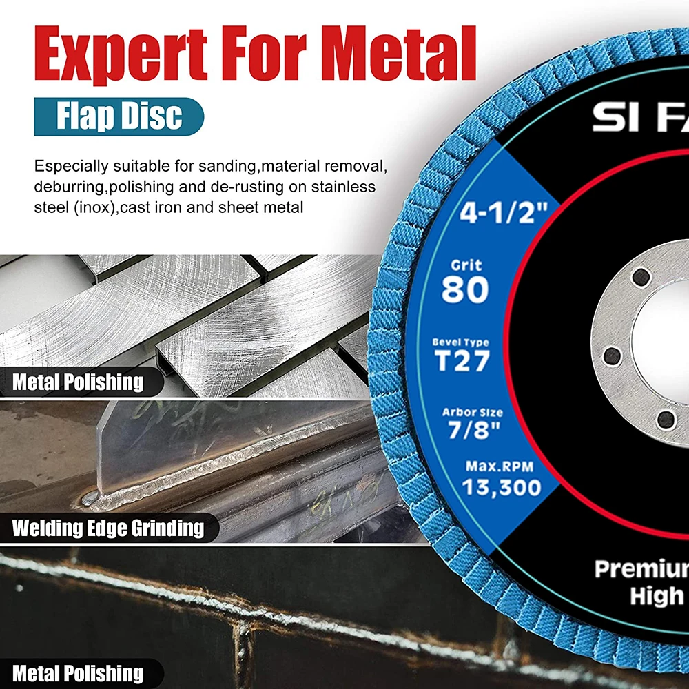 전문가용 플랩 디스크 샌딩 앵글 연마기, 지르코니아 그라인딩 휠, T27, 115mm, 40, 60, 80/120 그릿, 2 개, 5 개, 10 개
