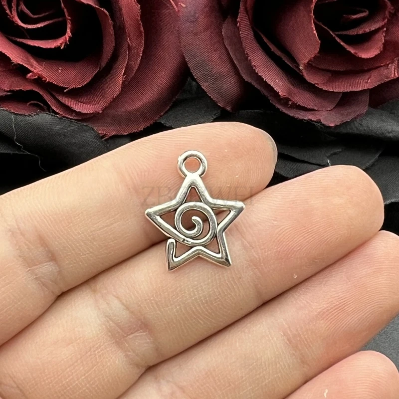 20pcs 17*20mm 골동품 은색 색상 소용돌이 스타 매력 천체 펜던트 디자이너 매력 보석 만들기 DIY 쥬얼리 결과