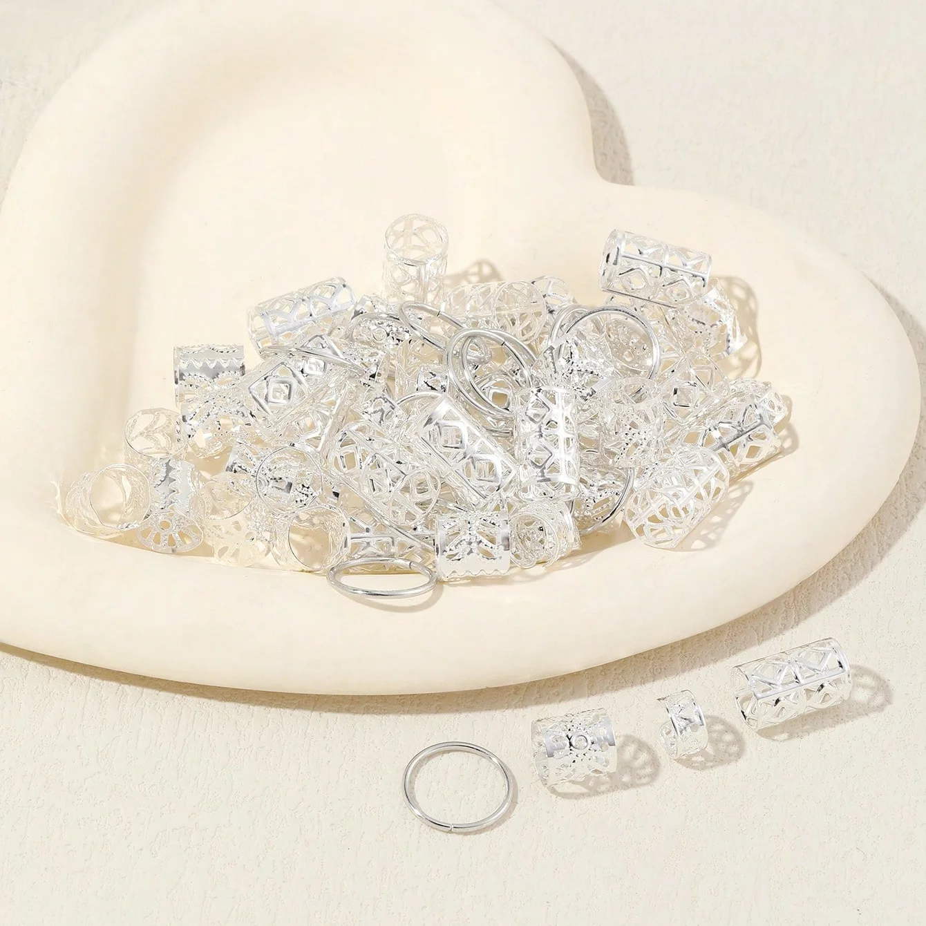 80pcs 중공 헤어 링 DIY 헤어 스타일 헤어 액세서리 Loc 헤어 쥬얼리 머리띠 Dread Locks Hair Braiding Metal Cuffs