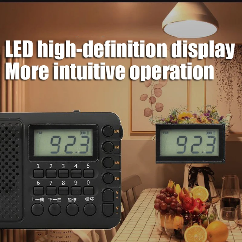 풀 밴드 라디오 휴대용 FM/AM/SW 수신기 충전식 라디오 TF/USB 음악 플레이어 LCD 디스플레이 3.5mm 헤드폰 잭