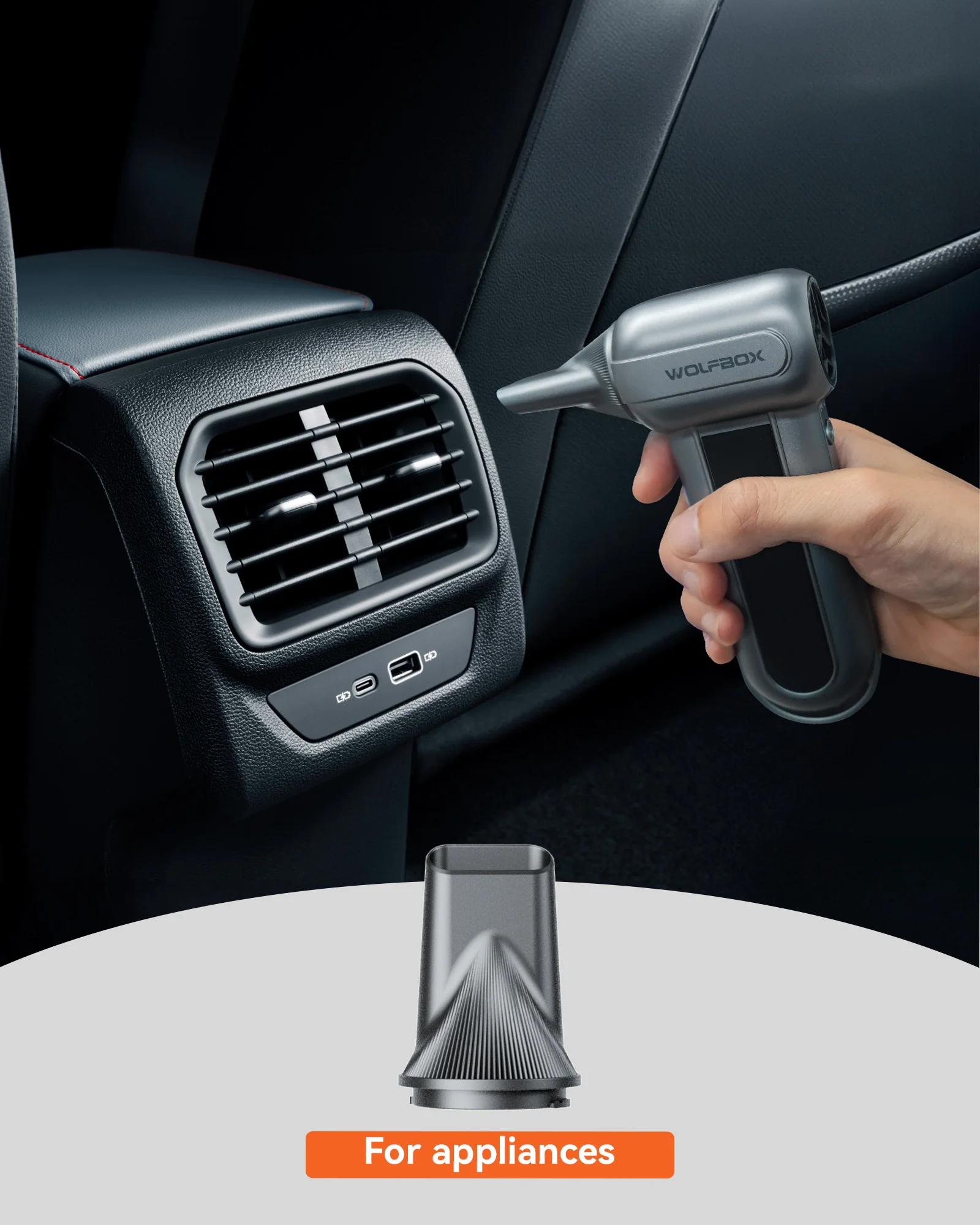 WOLFBOX MF100 전기 공기 먼지떨이 공기 송풍기- 150000 RPM 슈퍼 파워, 차량/PC/가정/실외용 충전식 3단 브러시리스 모터