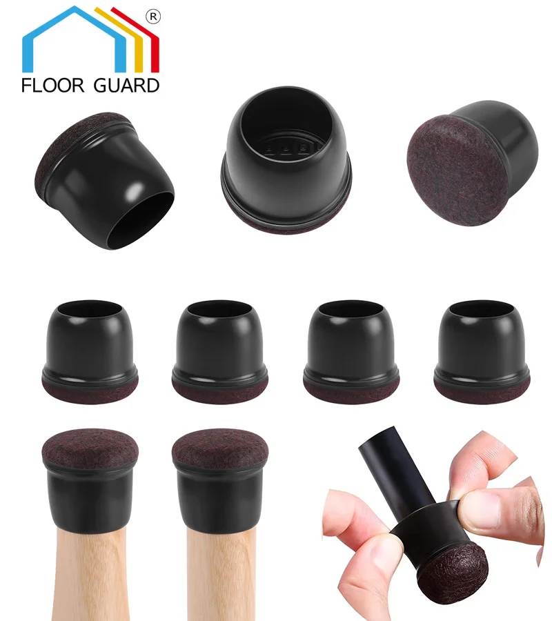 8PCS 검은 의자 다리 보호대 발 커버 두꺼운 랩 펠트 패드와 대각선 실리콘 가구 테이블 피트 바닥 보호