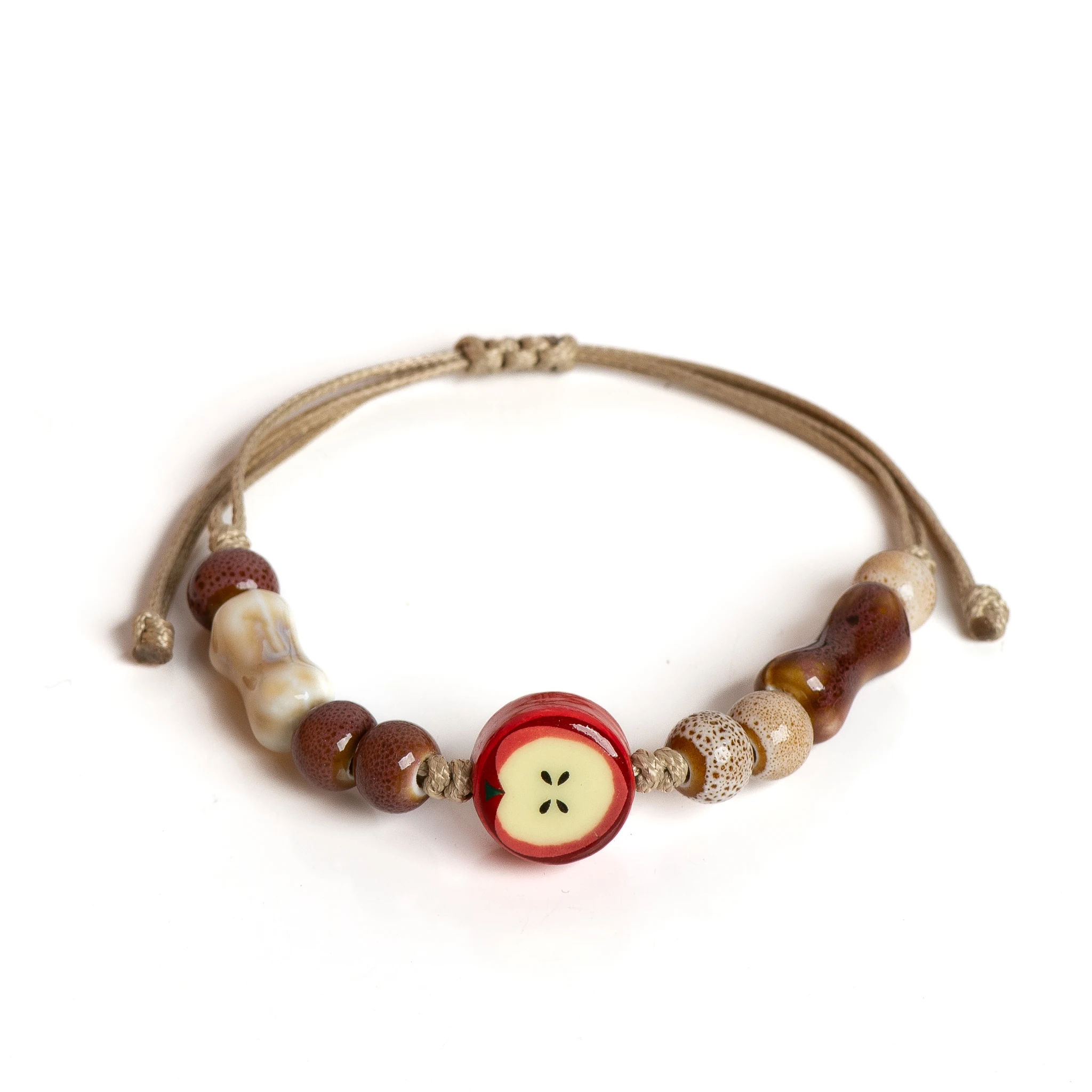 수제 애플 세라믹 팔찌 조정 가능한 짠 코드 선물을위한 귀여운 만화 스타일 쥬얼리