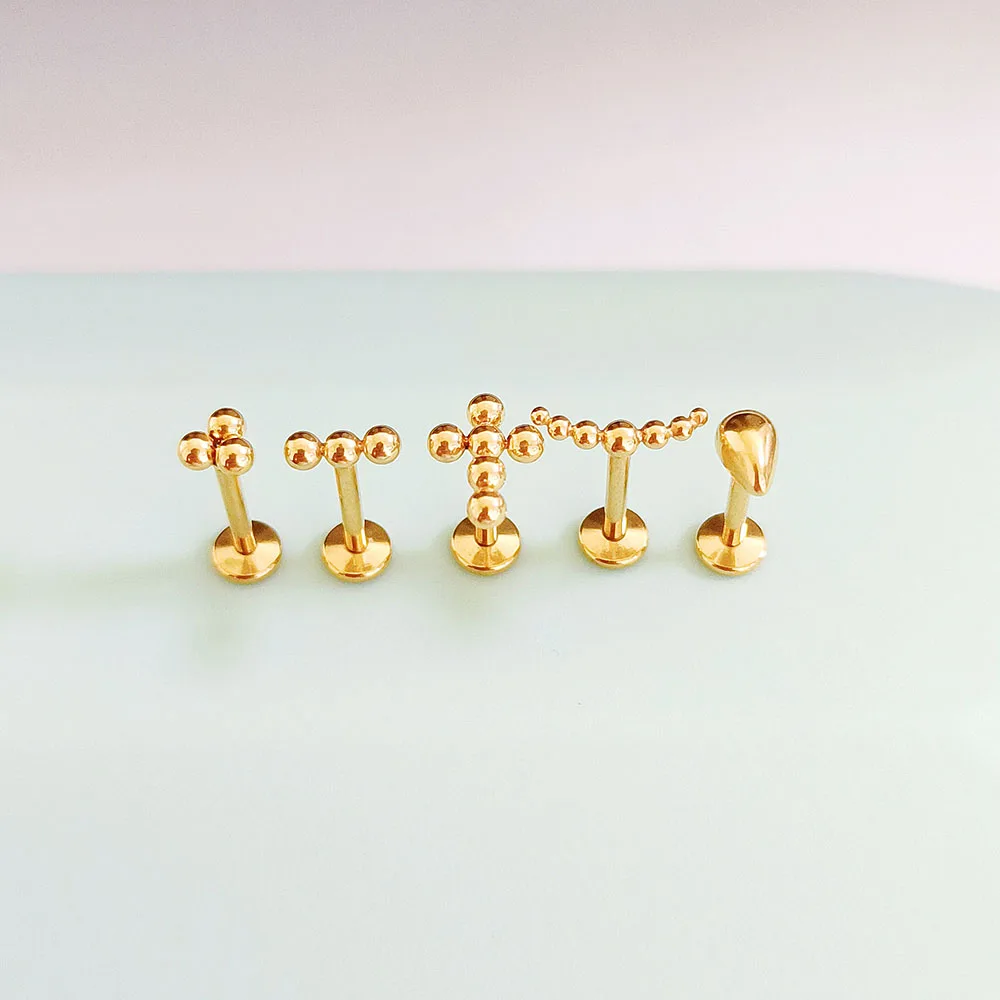 ASTM F136 G23 티타늄 스네이크 비 드롭 스레드리스 피어싱 문 크로스 푸시 인 라브레트 스터드 플라워 리프 핀 Daith Conch 귀걸이 16G