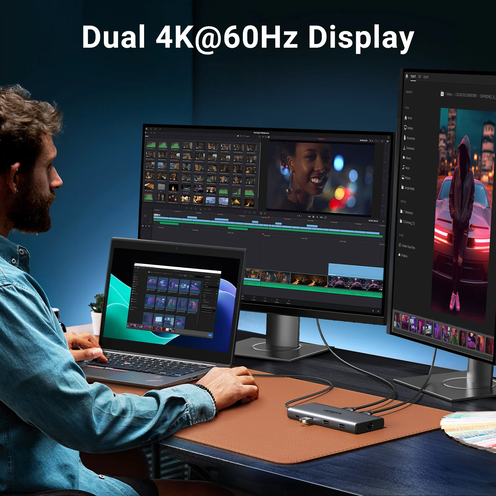 UGREEN 듀얼 HDMI USB-C 허브 8K 4K HDMI 어댑터 MacBook Pro Air 노트북 USB 허브용 RJ45 USB3.0 PD 100W 도크가 포함된 10 in 1 분배기